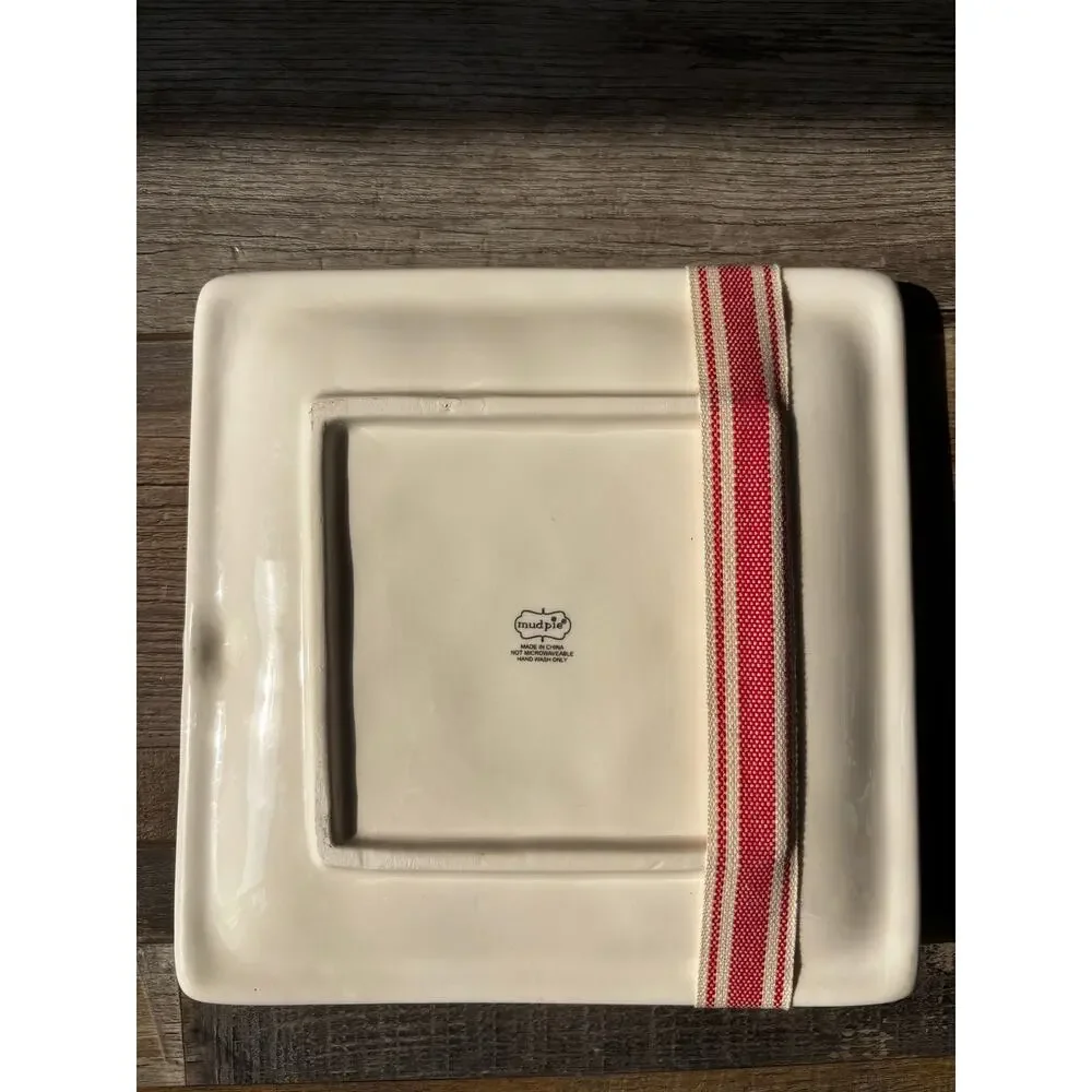 MUD PIE Santa Christmas Appetizer Plate Set Wood Spreader Holiday Cheese Tray